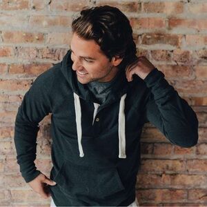 THE NORMAL BRAND Puremeso Hoodie Forest Green Henley Sweatshirt S‎